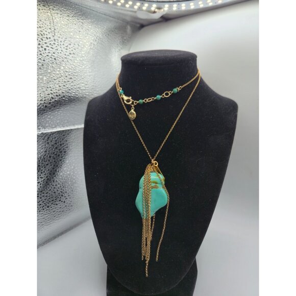 Angel Signed Natural Turquoise Nugget Necklace – Gold Chain Tassel Pendant - Picture 3 of 6